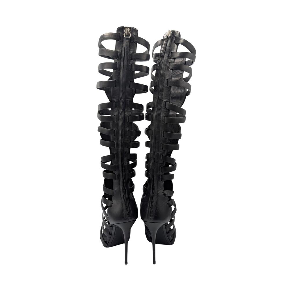 Giuseppe Zanotti Coline Black Leather Gladiator Knee High Cage Heels Size 37.5 - Picture 4 of 10